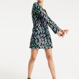 House Of Holland Neon Green And Pink Flame Print Long Sleeve Mini Dress