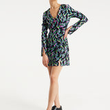 House Of Holland Neon Green And Pink Flame Print Long Sleeve Mini Dress