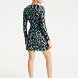 House Of Holland Neon Green And Pink Flame Print Long Sleeve Mini Dress