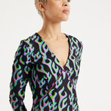House Of Holland Neon Green And Pink Flame Print Long Sleeve Mini Dress