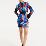 House Of Holland Abstract Print Mini Dress With Cut Out Details And Sleeve Slit