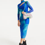 House Of Holland Saddle Blue And Pink Flame Bag And Quilted Logo