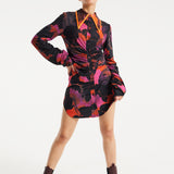 House Of Holland Abstract Wire Print Mesh Mini Shirt Dress With Buttons In Orange And Black