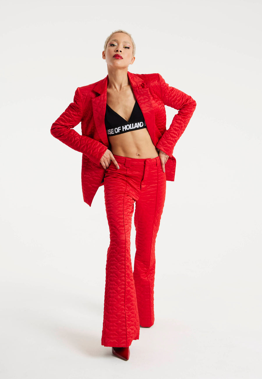 House Of Holland Lips Quilted Trousers In Red