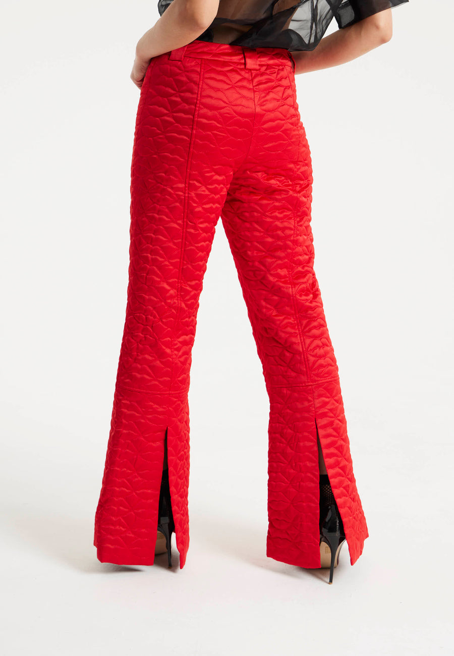 House Of Holland Lips Quilted Trousers In Red