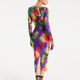 House Of Holland Abstract Multicolour Print Midi Dress With Ruching Detail