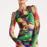 House Of Holland Abstract Multicolour Print Midi Dress With Ruching Detail