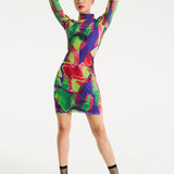 House Of Holland Abstract Multicolour Print Mini Dress With Cut Out Details