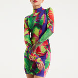 House Of Holland Abstract Multicolour Print Mini Dress With Cut Out Details