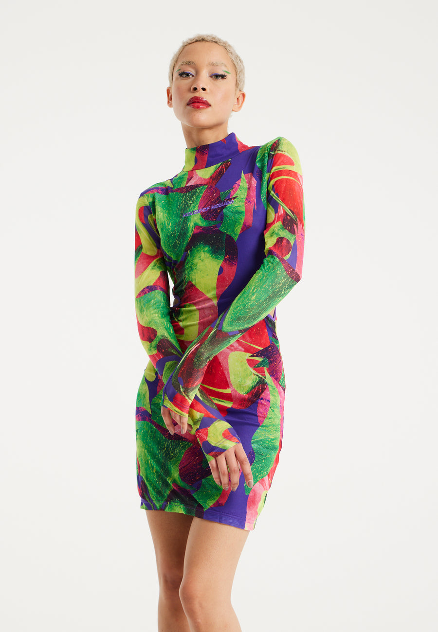 House Of Holland Abstract Multicolour Print Mini Dress With Cut Out Details