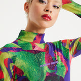 House Of Holland Abstract Multicolour Print Mini Dress With Cut Out Details