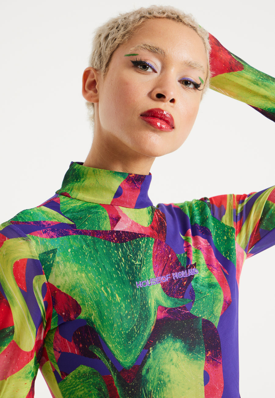 House Of Holland Abstract Multicolour Print Mini Dress With Cut Out Details