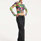 House Of Holland Abstract Multicolour Print Crop Top