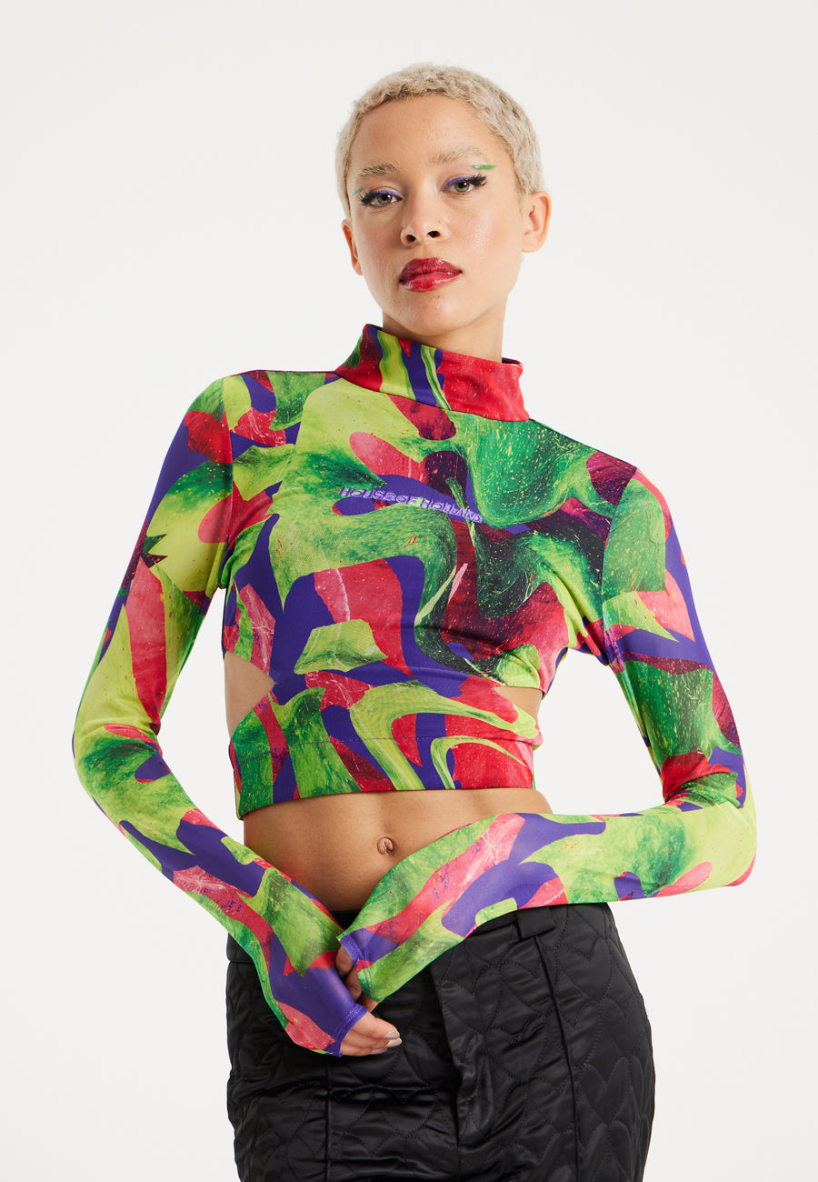 House Of Holland Abstract Multicolour Print Crop Top