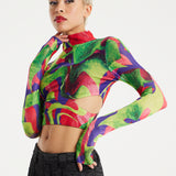 House Of Holland Abstract Multicolour Print Crop Top