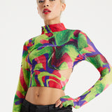 House Of Holland Abstract Multicolour Print Crop Top