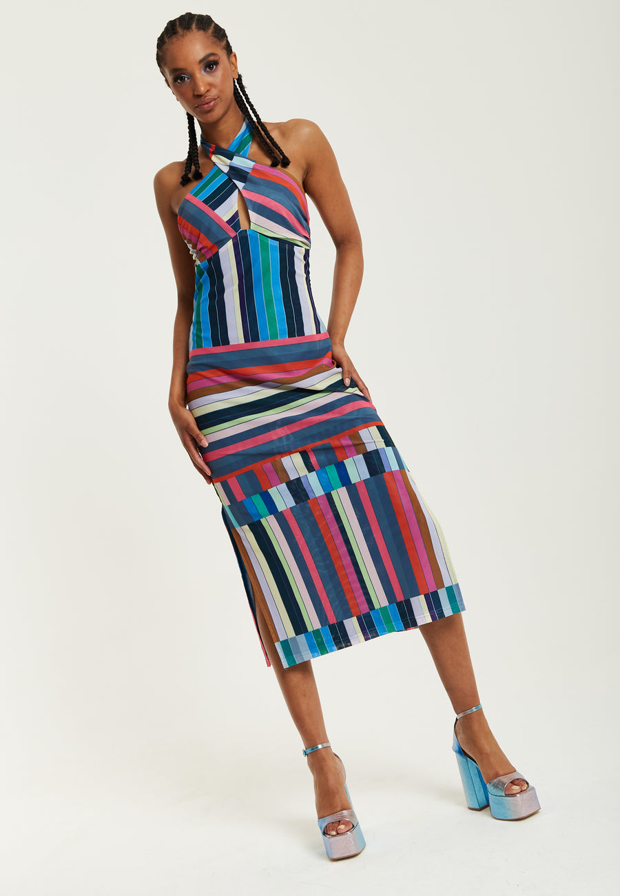 House of Holland Colour Bar Halter Neck Midi Dress