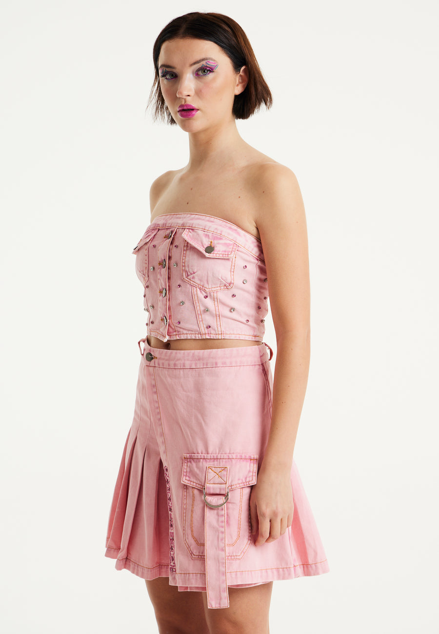 House of Holland Light Pink Denim Bandeau Top