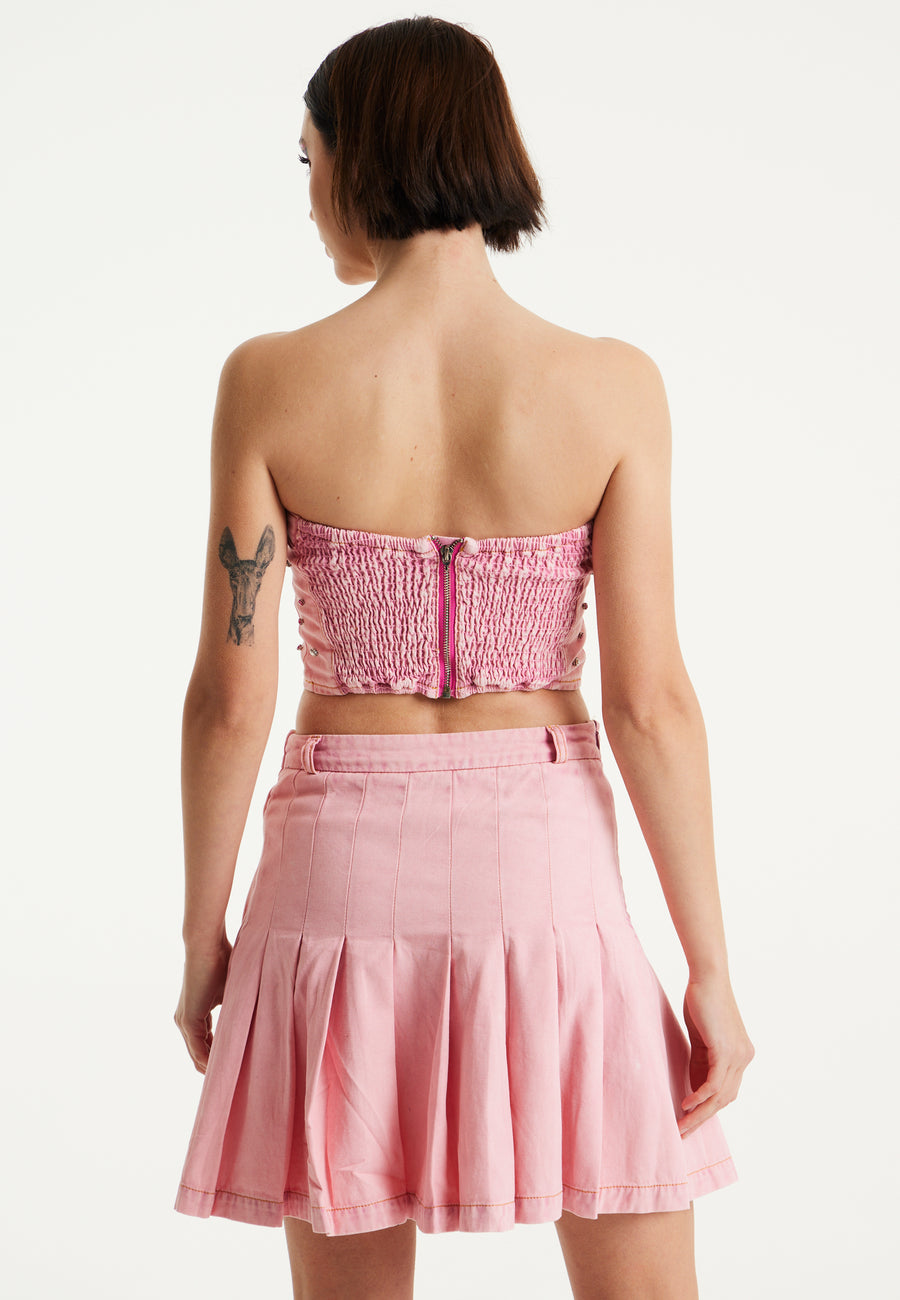House of Holland Light Pink Denim Bandeau Top