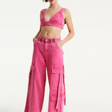 House of Holland Hot Pink Denim Studded Bralette