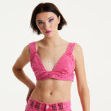 House of Holland Hot Pink Denim Studded Bralette