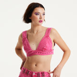 House of Holland Hot Pink Denim Studded Bralette