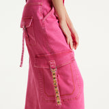 House of Holland Hot Pink Denim Wide Leg Cargo Trousers