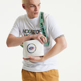 House Of Holland White Crossbody Bag with Printed Logo and Plait Handle