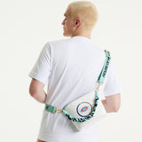House Of Holland White Crossbody Bag with Printed Logo and Plait Handle