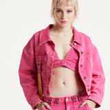 House of Holland Oversized Hot Pink Denim Jacket With Studs