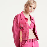 House of Holland Oversized Hot Pink Denim Jacket With Studs