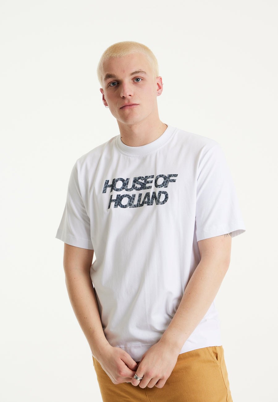 House of Holland White Laser Cut Transfer Printed T-shirt With A Shimmer Animal Detail