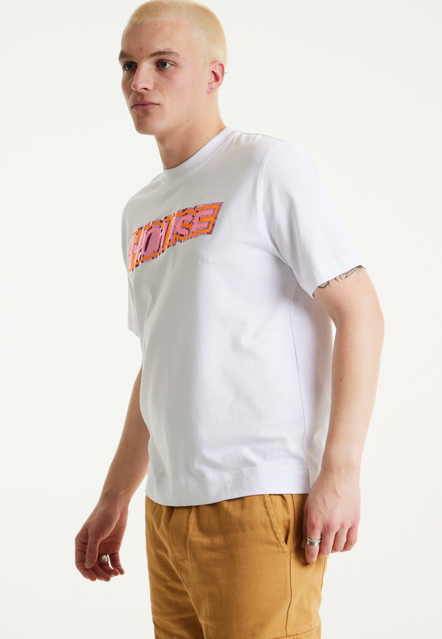 House of Holland Iridescent Laser Cut Printed T-shirt in White
