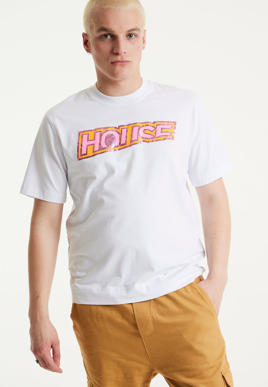 House of Holland Iridescent Laser Cut Printed T-Shirt in White