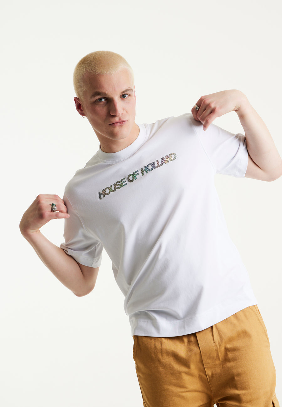 House Of Holland Holographic Rainbow Transfer Printed T-shirt in White