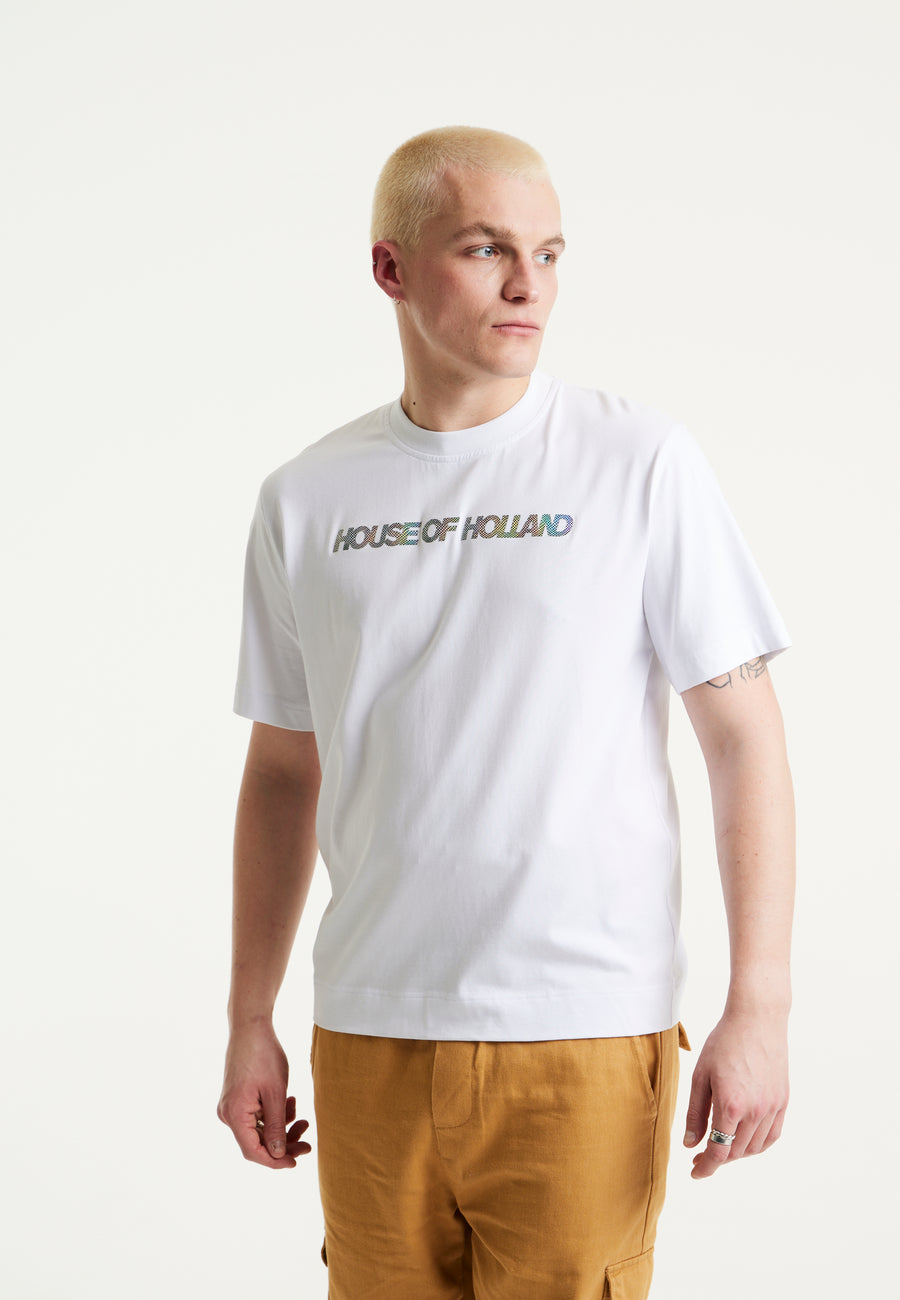 House Of Holland Holographic Rainbow Transfer Printed T-shirt in White