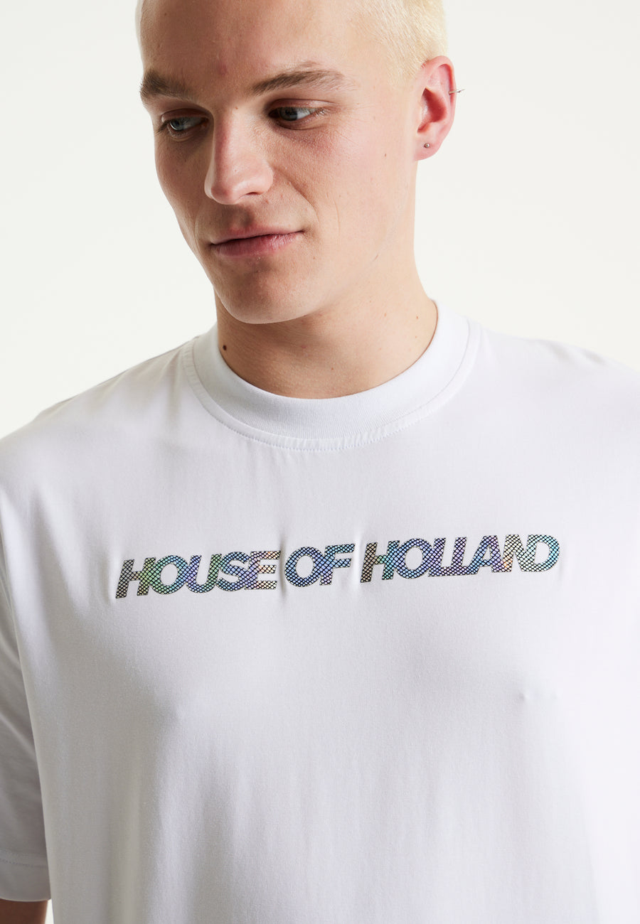 House Of Holland Holographic Rainbow Transfer Printed T-shirt in White