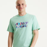 House Of Holland Iridescent Transfer Printed T-Shirt in Egg Blue