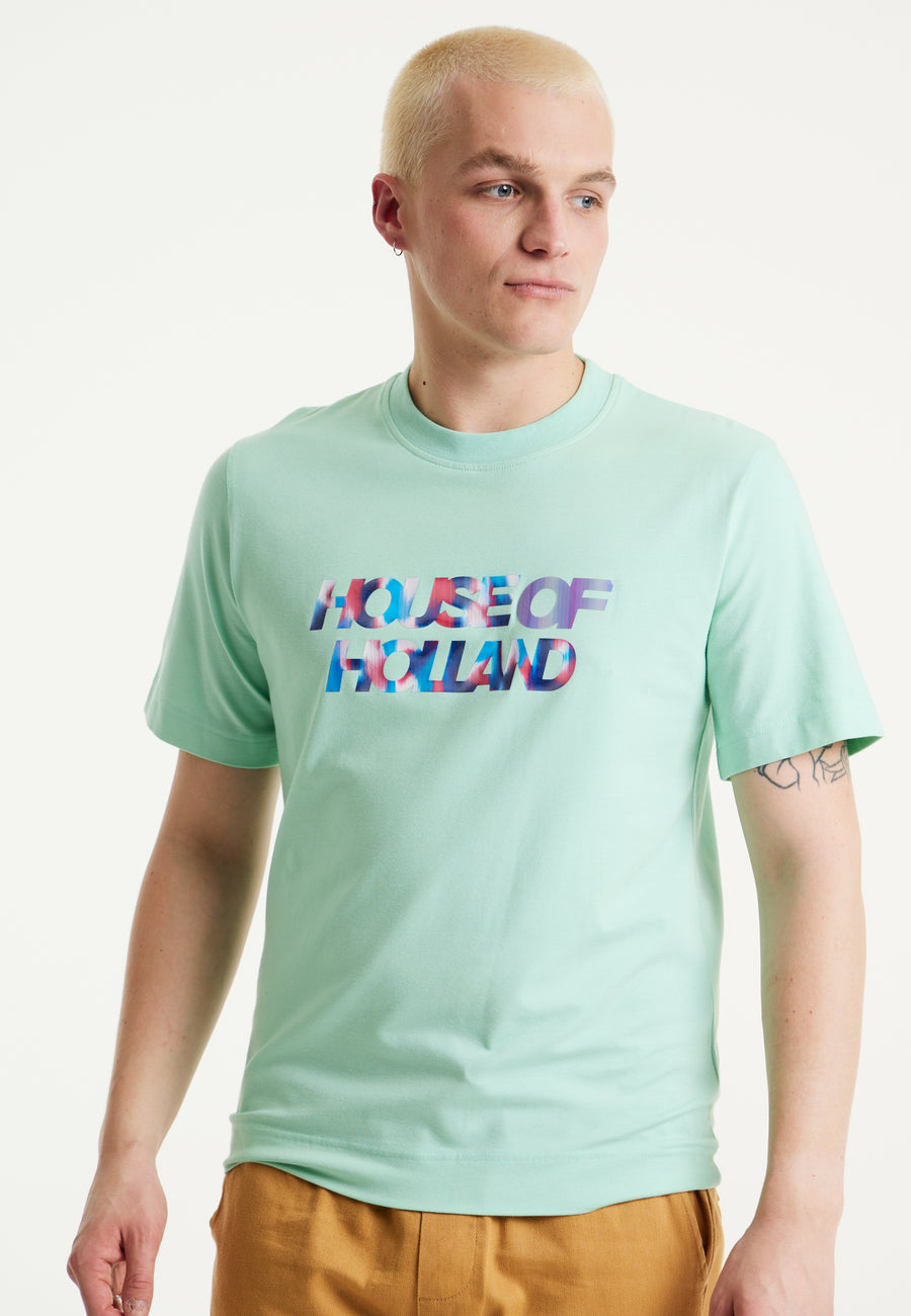 House Of Holland Iridescent Transfer Printed T-Shirt in Egg Blue