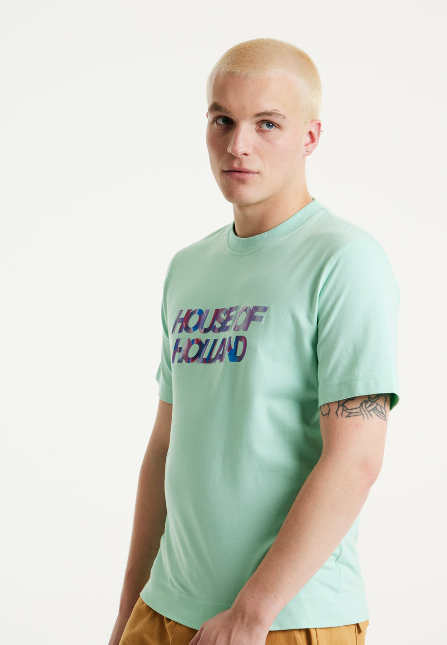 House Of Holland Iridescent Transfer Printed T-shirt in Egg Blue