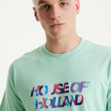 House Of Holland Iridescent Transfer Printed T-Shirt in Egg Blue