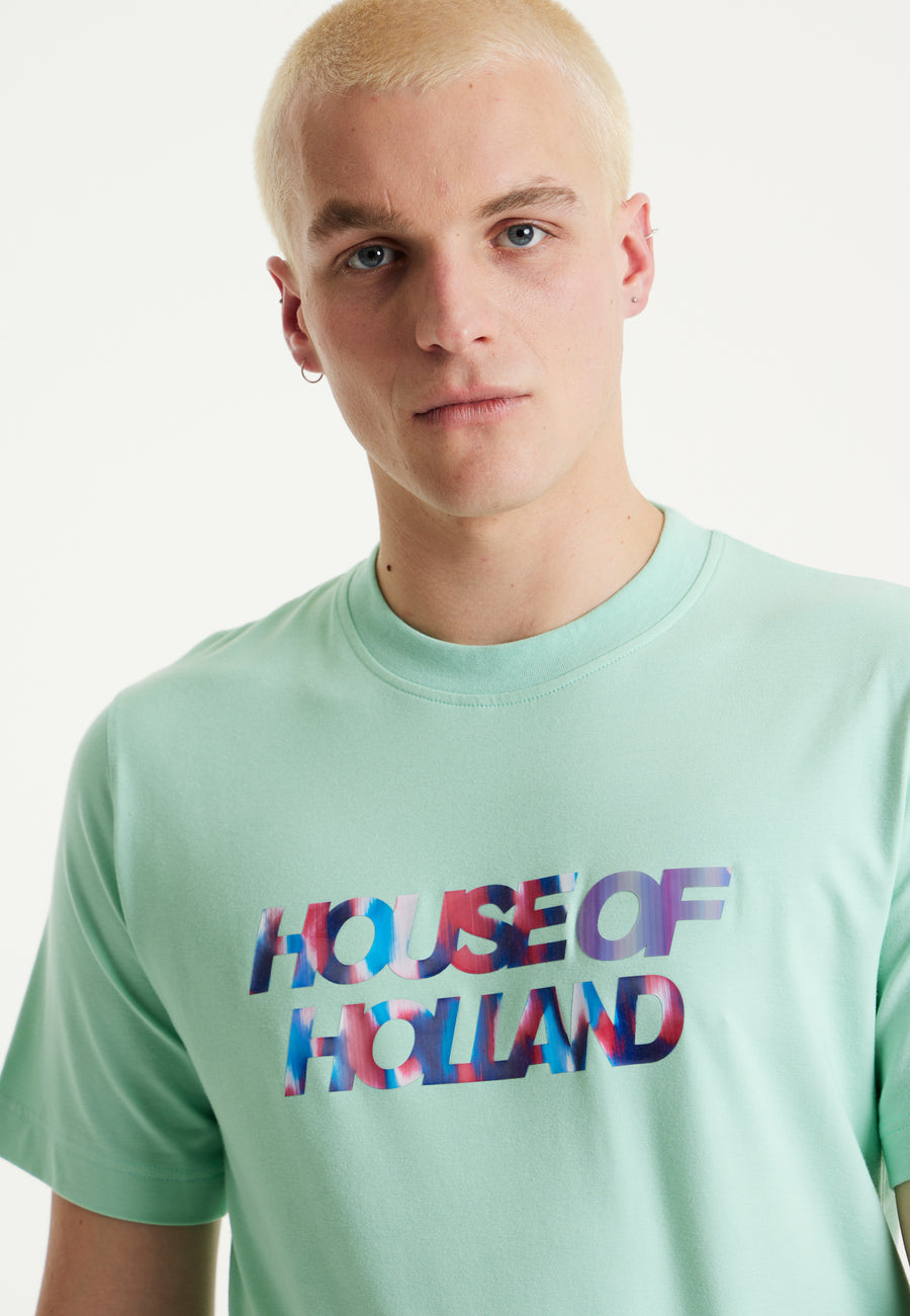 House Of Holland Iridescent Transfer Printed T-Shirt in Egg Blue
