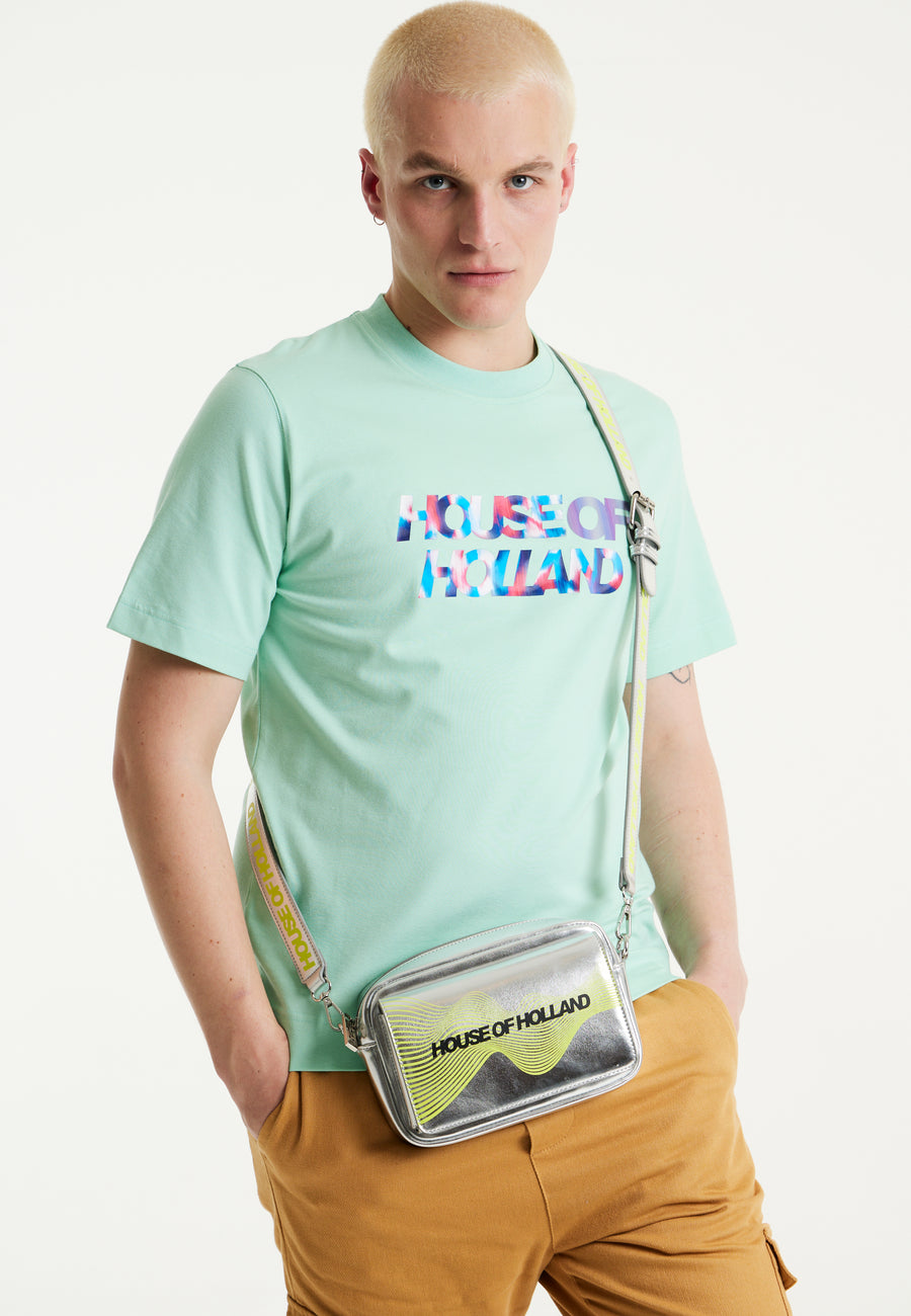 House Of Holland Iridescent Transfer Printed T-shirt in Egg Blue