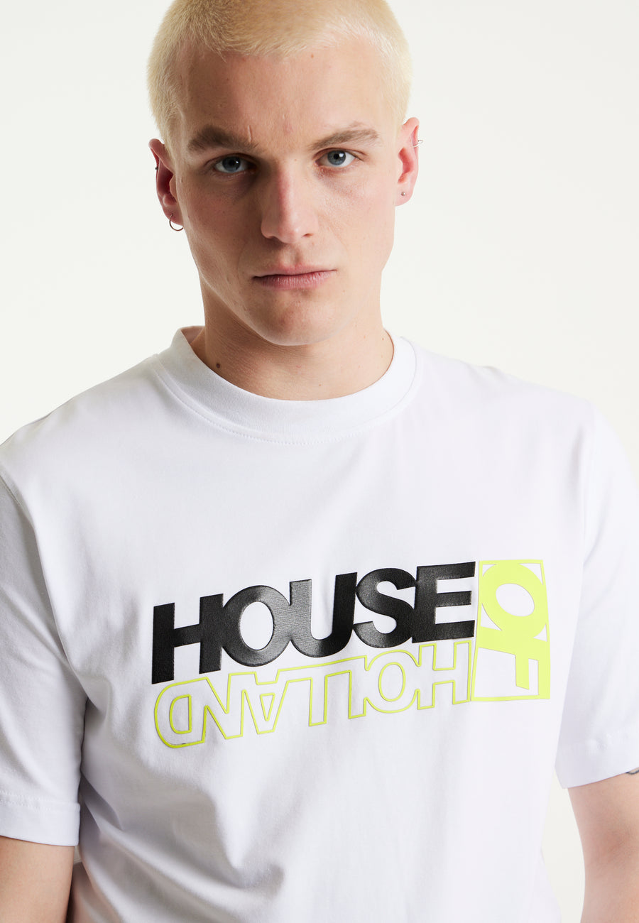 House of Holland White Laser Cut Transfer Printed T-shirt With Metallic And Neon Foil