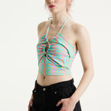 House Of Holland Logo Printed Halter Neck Crop Top