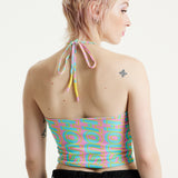 House Of Holland Logo Printed Halter Neck Crop Top