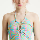 House Of Holland Logo Printed Halter Neck Crop Top