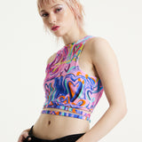 House Of Holland Heart Printed Jersey Top With Open Back