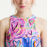 House Of Holland Heart Printed Jersey Top With Open Back