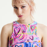 House Of Holland Heart Printed Jersey Top With Open Back